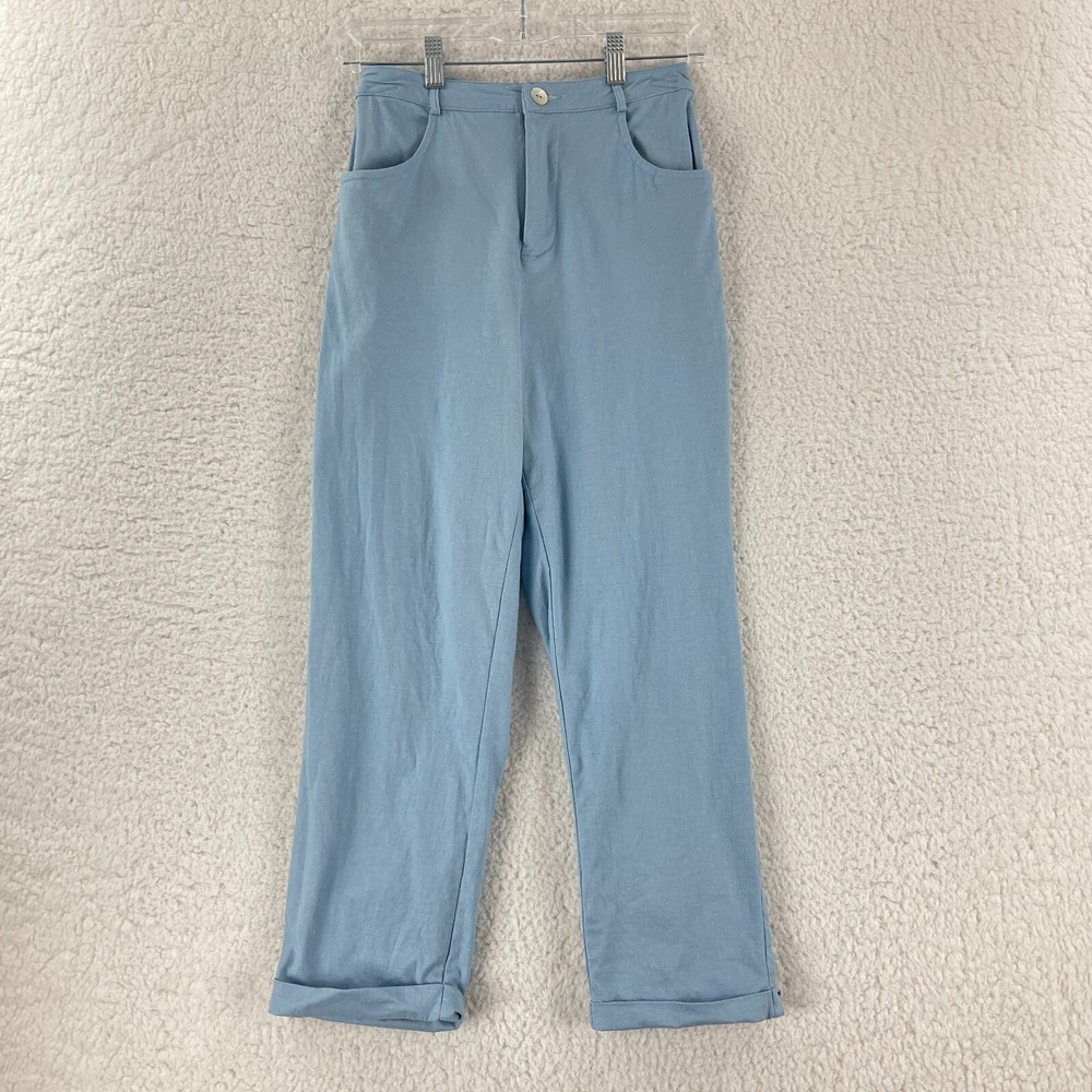 Urban Outfitters Pants Womens Size 0 Blue Straight Leg Cuffed High-Rise Linen‎